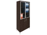 Кабинет для руководителя  из ЛДСП Шкаф высокий широкий, двери - ДСП + стеклянные в  алюминиевой рамке арт. 430-822