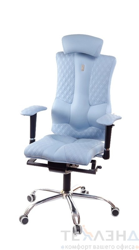 Эргономичное директорское кресло Kulik System Elegance в обивке из голубой экокожи с индивидуальной прошивкой ”Design” с подголовником
